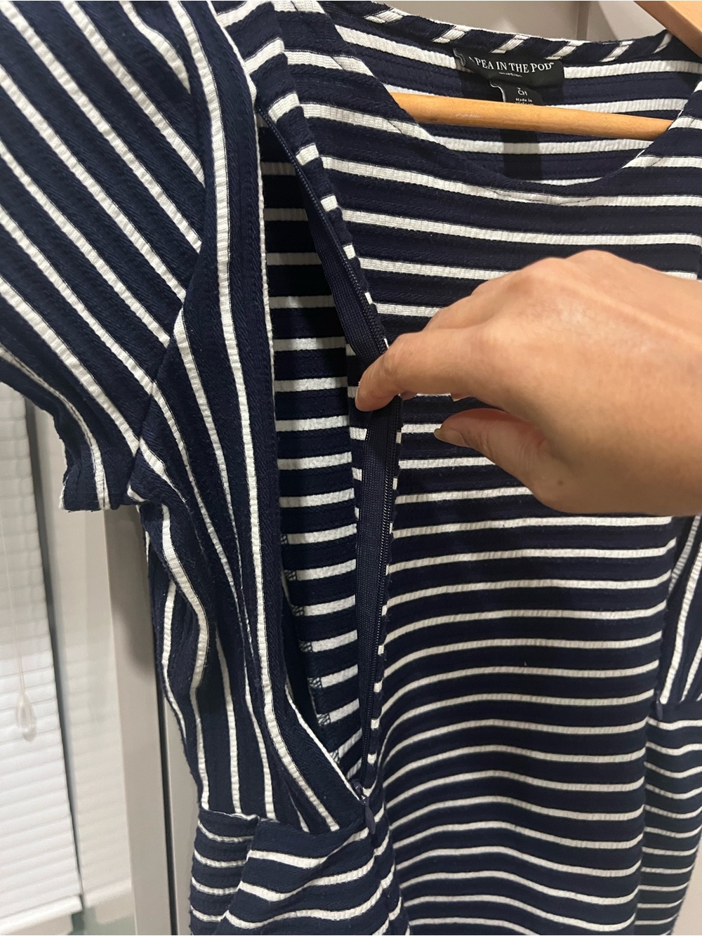 A Pea in the Pod Navy & White Striped Wrap-Front Maternity Top